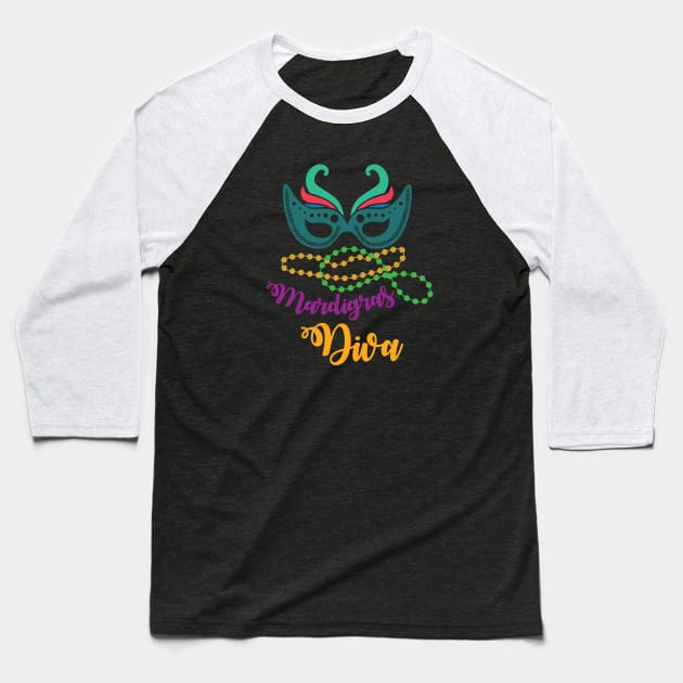 Mardi Gras Diva T-shirt and Apparel Baseball T-Shirt by TeeBunny17